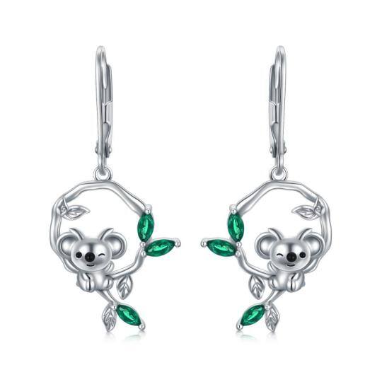 Sterling Silver Marquise Shaped Cubic Zirconia Koala Lever-back Earrings