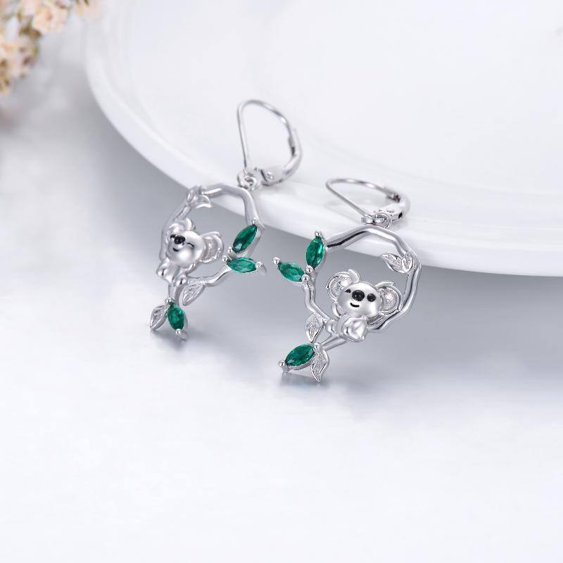 Pendientes de plata de ley con forma de marquesa de circonita cúbica y Koala-3