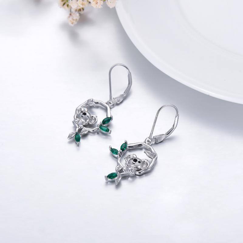 Pendientes de plata de ley con forma de marquesa de circonita cúbica y Koala-4