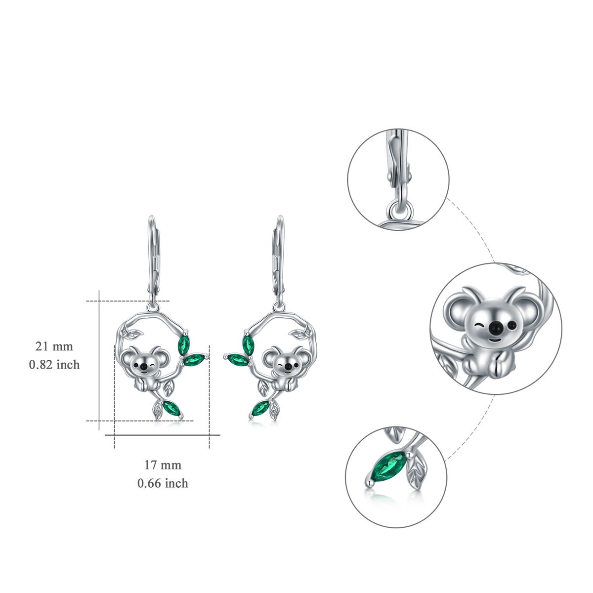 Sterling Silber Marquise geformt kubischer Zirkon Koala Hebel-zurück-Ohrringe-5