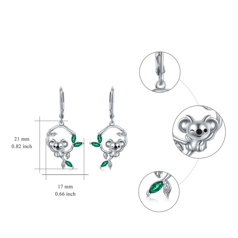 Pendientes de plata de ley con forma de marquesa de circonita cúbica y Koala-5