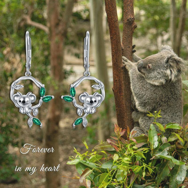 Pendientes de plata de ley con forma de marquesa de circonita cúbica y Koala-6