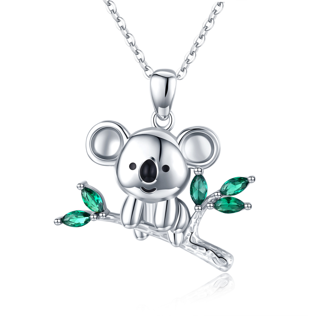 Sterling Silber Marquise geformt Cubic Zirkonia Koala Anhänger Halskette-1