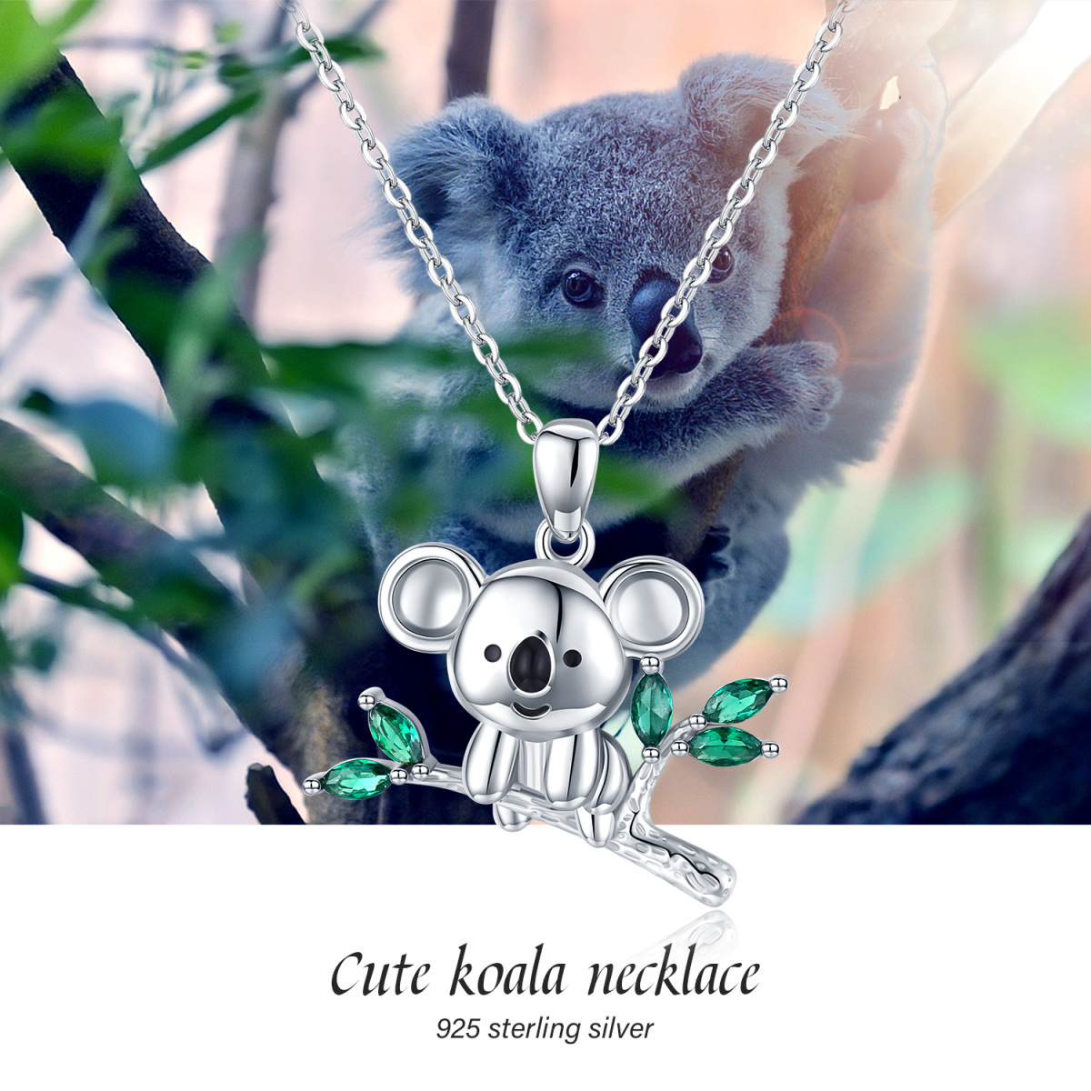 Collar con colgante de plata de ley con forma de marquesa y circonita cúbica Koala-4