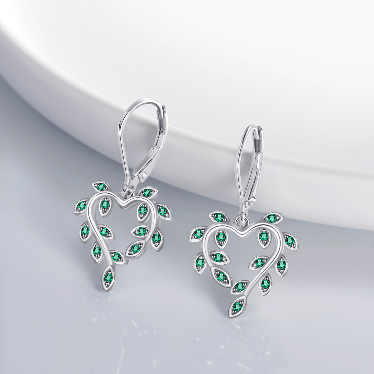 Pendants d'oreilles en argent sterling avec feuilles de zircon cubique en forme de marquis-3