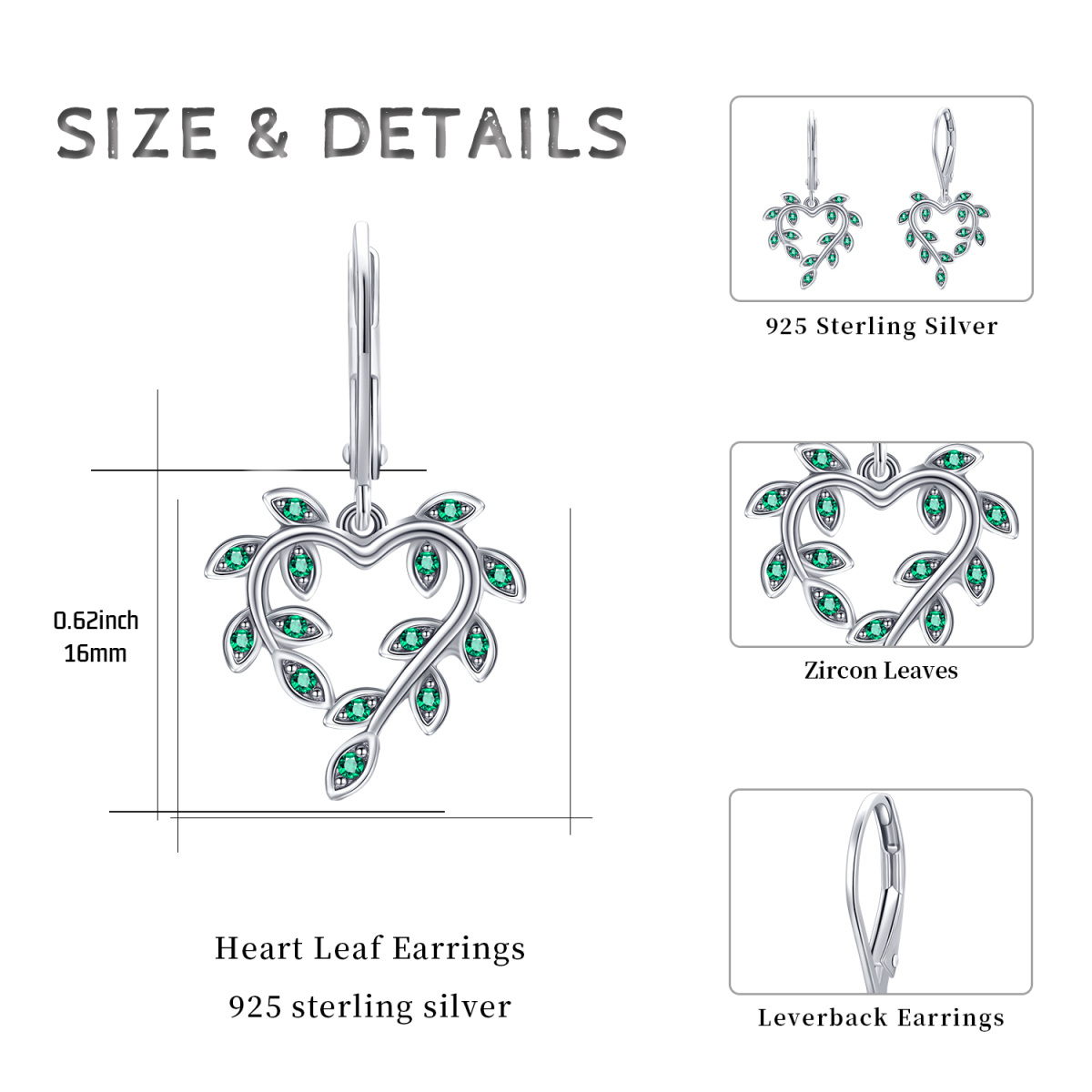 Sterling Silber Marquise geformt Cubic Zirkonia Blätter Tropfen Ohrringe-5