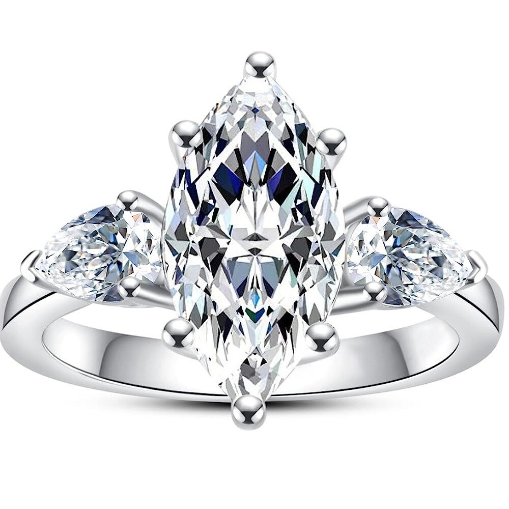 Bague de fiançailles moissanite en forme de marquise en argent sterling-1