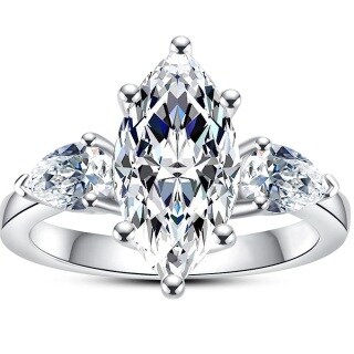 Sterling Silver Marquise Shaped Moissanite Engagement Ring-19