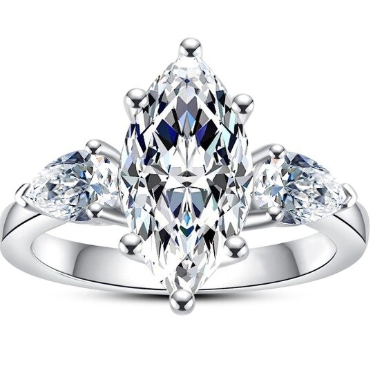 Sterling Silver Marquise Shaped Moissanite Engagement Ring