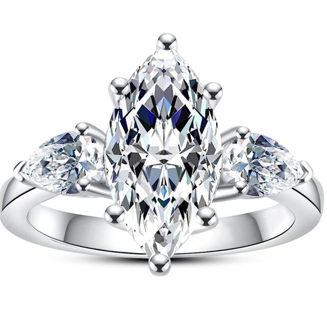 Sterling Silver Marquise Shaped Moissanite Engagement Ring-1