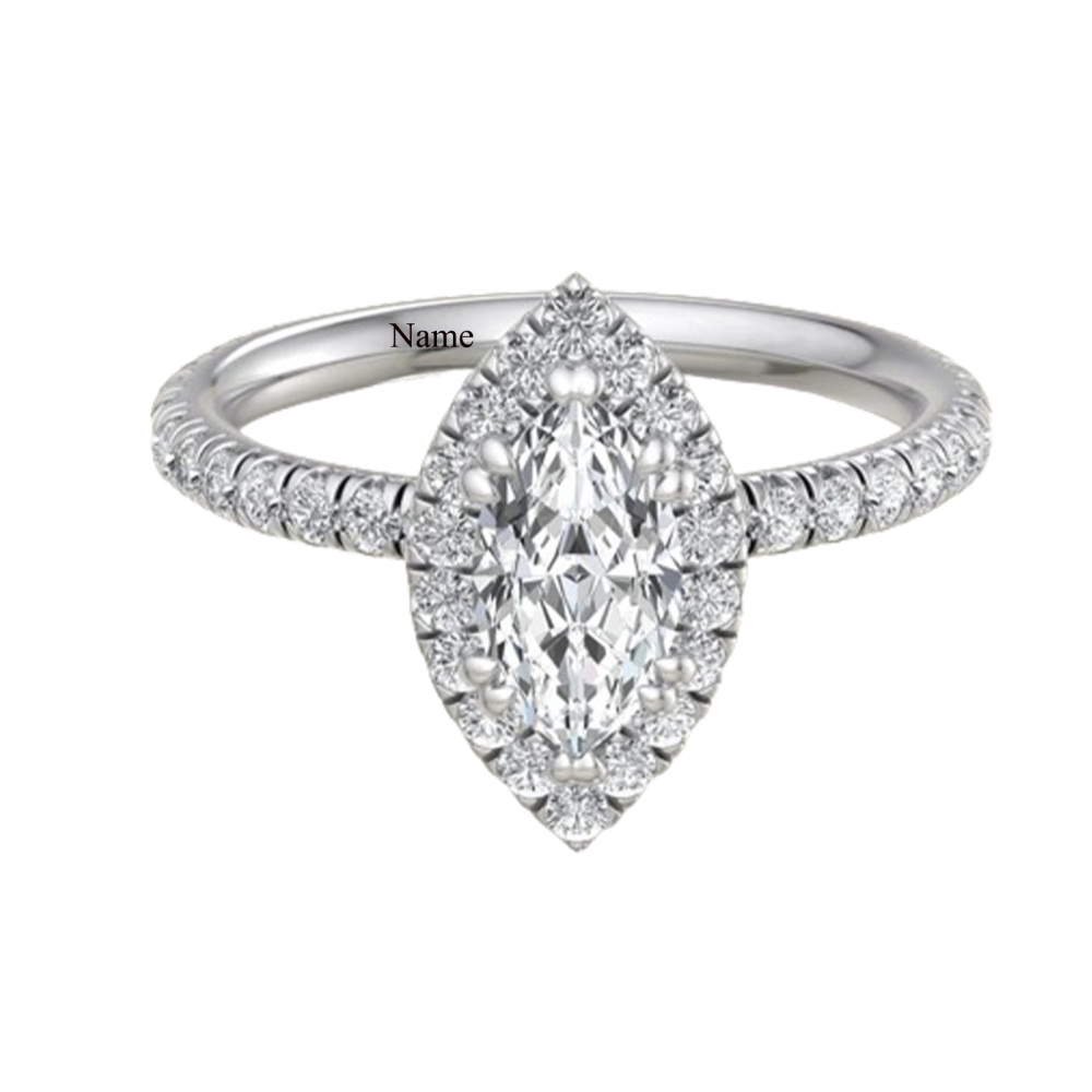 Sterling zilveren Marquise-vormige Moissanite gepersonaliseerde gravure verlovingsring-1