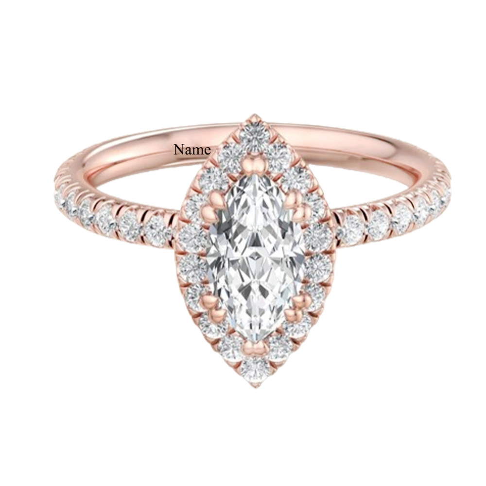 Sterling zilveren Marquise-vormige Moissanite gepersonaliseerde gravure verlovingsring-2