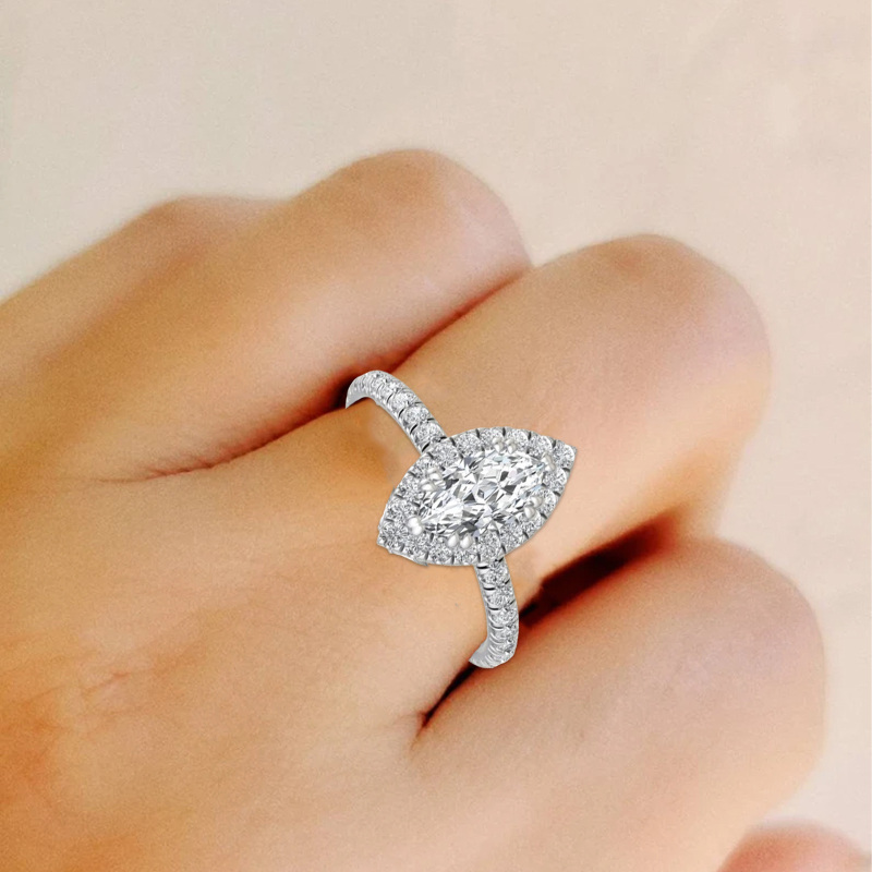 Sterling Silver Marquise Shaped Moissanite Personalized Engraving Engagement Ring-4