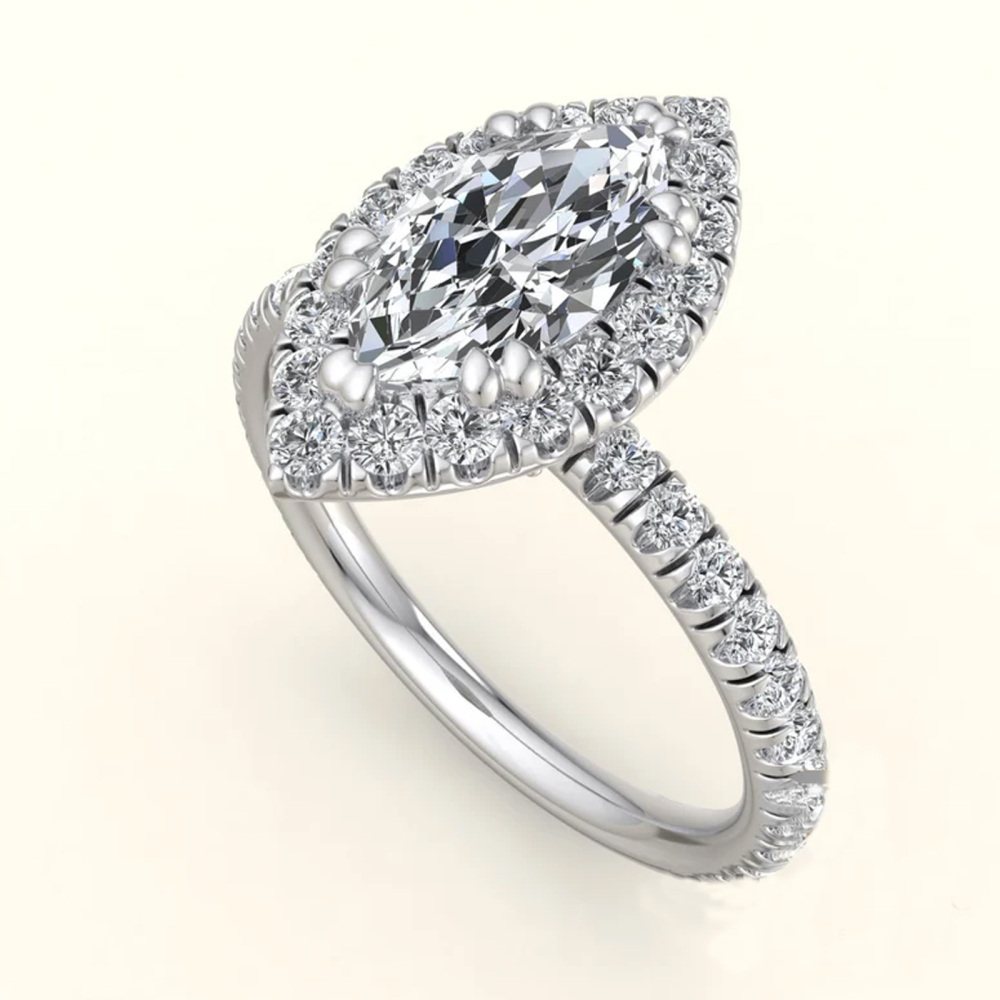 Sterling zilveren Marquise-vormige Moissanite gepersonaliseerde gravure verlovingsring-7