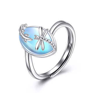 Sterling Silver Marquise Shaped Moonstone Dragonfly Open Ring-38