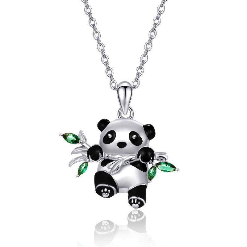 Sterling zilveren marquise vormige cubic zirconia panda hanger ketting met gegraveerd woord-1