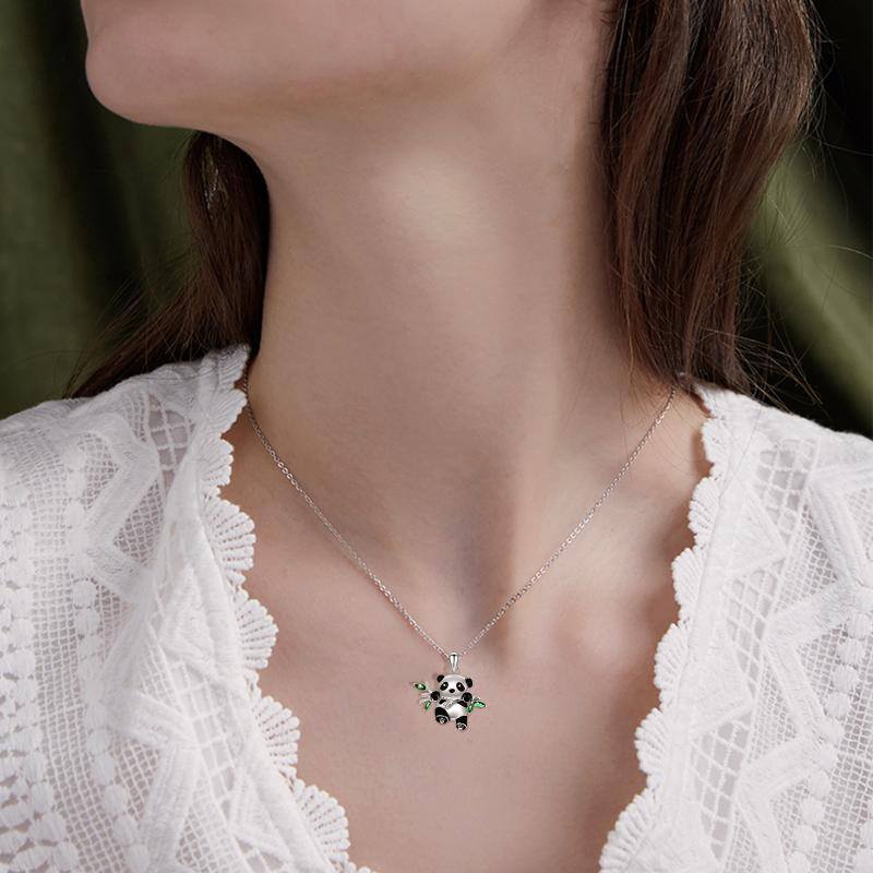 Collana con ciondolo Panda in argento sterling a forma di cubo di zirconio con parola incisa-3