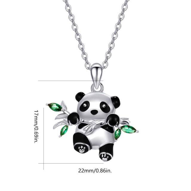 Sterling Silver Marquise Shaped Cubic Zirconia Panda Pendant Necklace with Engraved Word-6