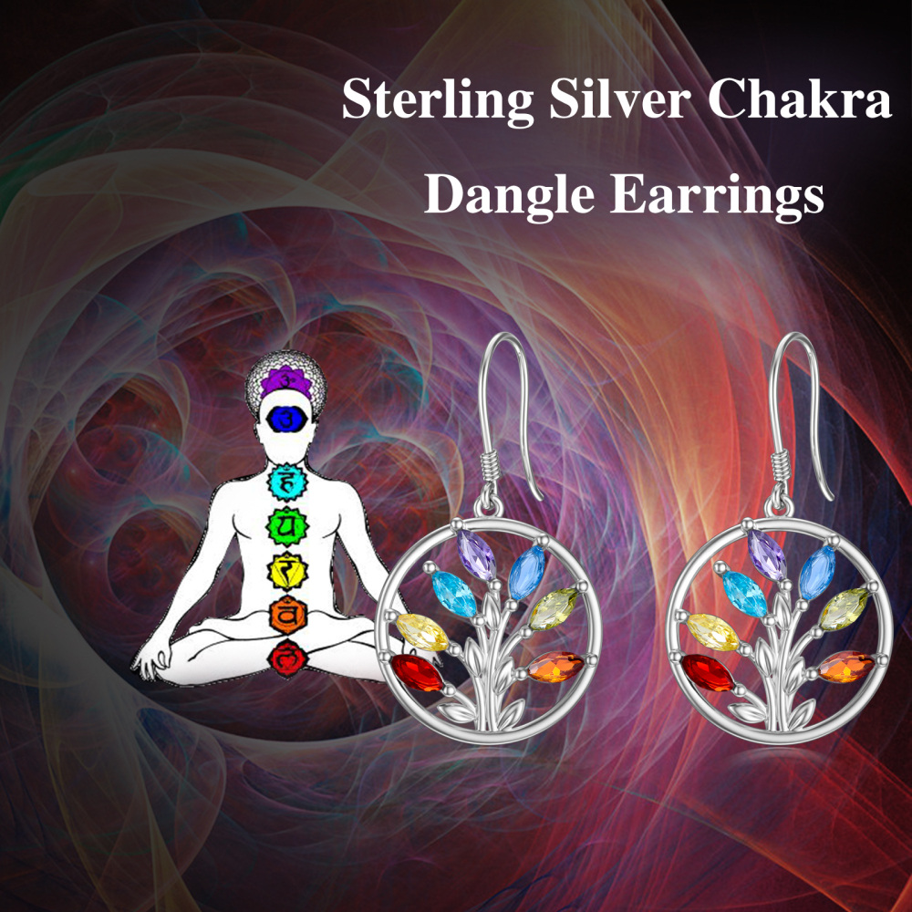 Sterling Silver Marquise Shaped Cubic Zirconia Tree Of Life Drop Earrings-6