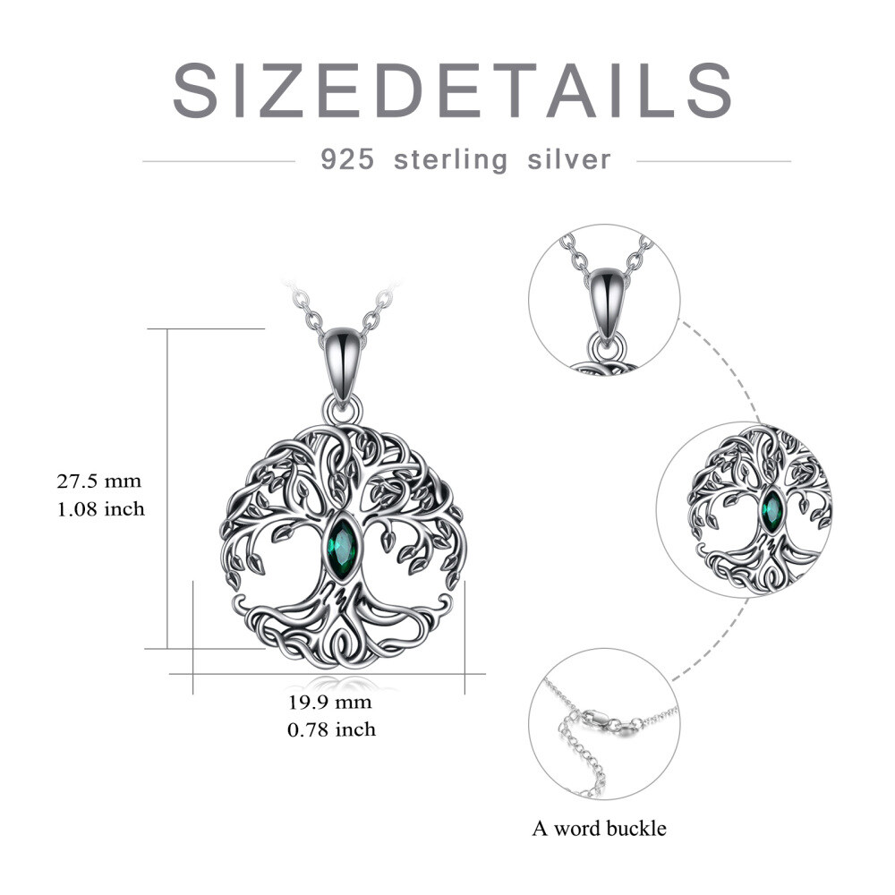 Halskette mit Lebensbaum-Anhänger aus Sterlingsilber in Marquiseform mit grünem Zirkonia-5