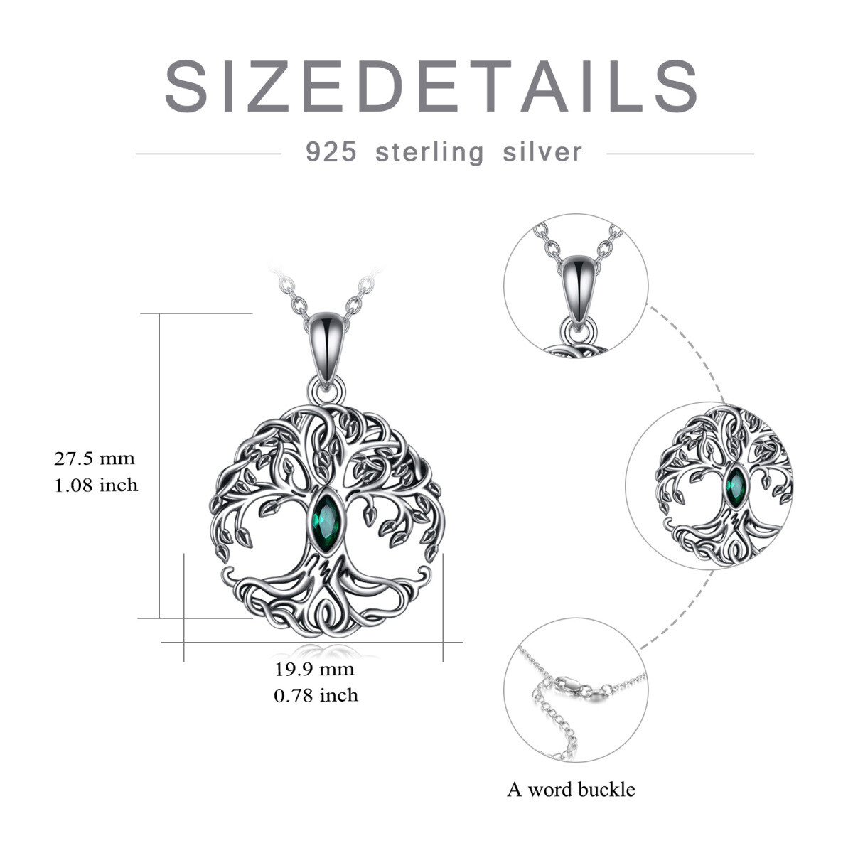 Sterling zilveren marquise vormige zirconia levensboom hanger ketting-5