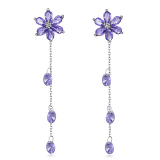 Sterling Silver Marquise Shaped Cubic Zirconia Wildflowers Violet Drop Earrings-40