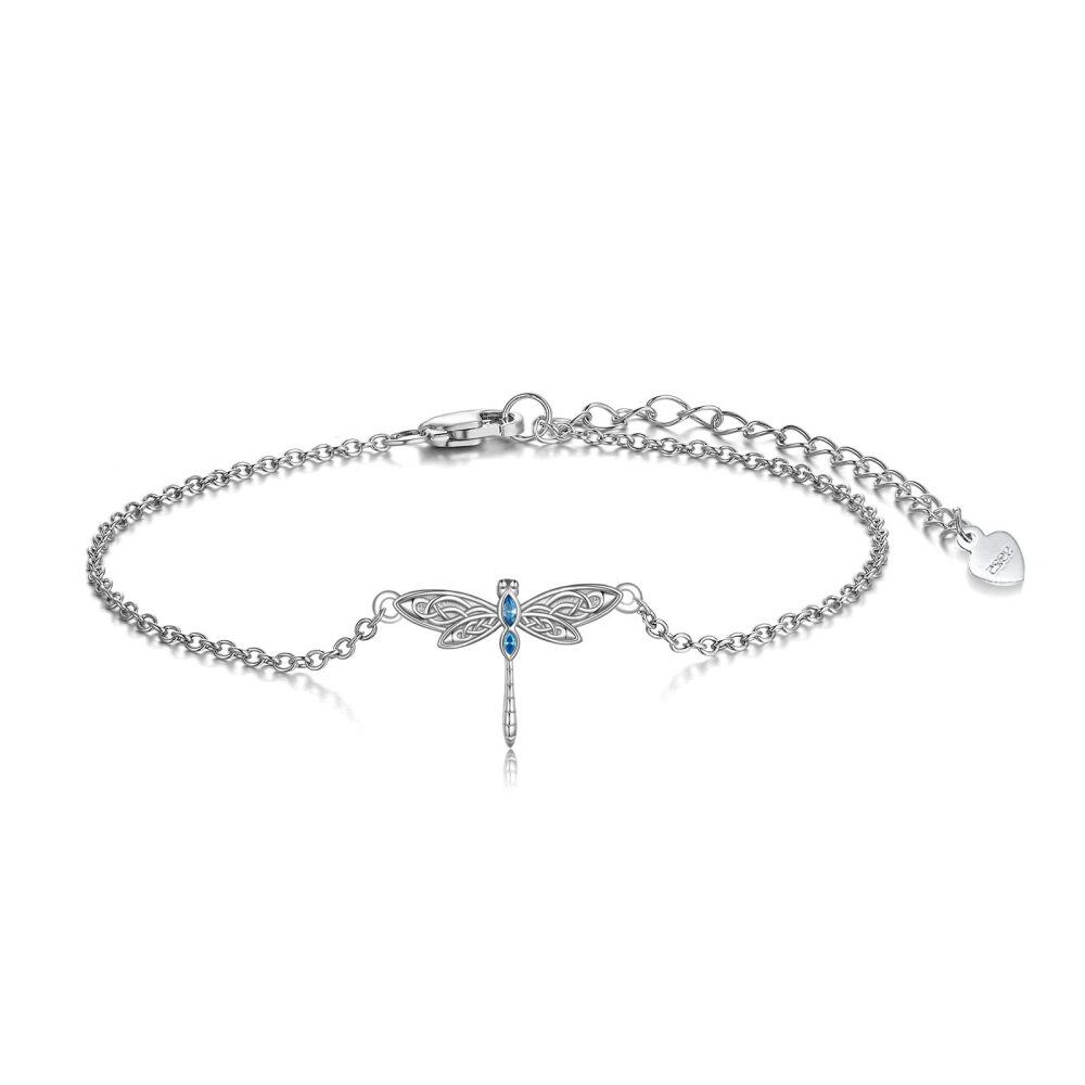 Sterling Silver Marquise Shaped Zircon Dragonfly Charm Bracelet-1
