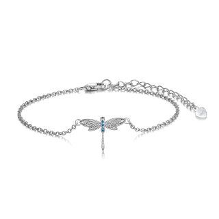 Sterling Silver Marquise Shaped Zircon Dragonfly Charm Bracelet-23