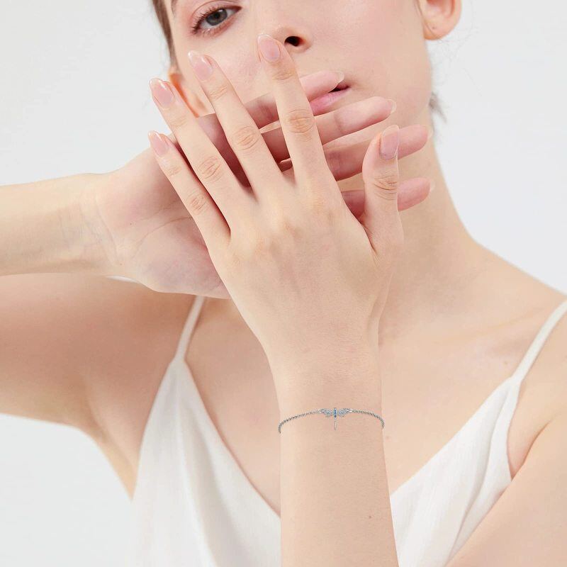 Sterling Silver Marquise Shaped Zircon Dragonfly Charm Bracelet-2