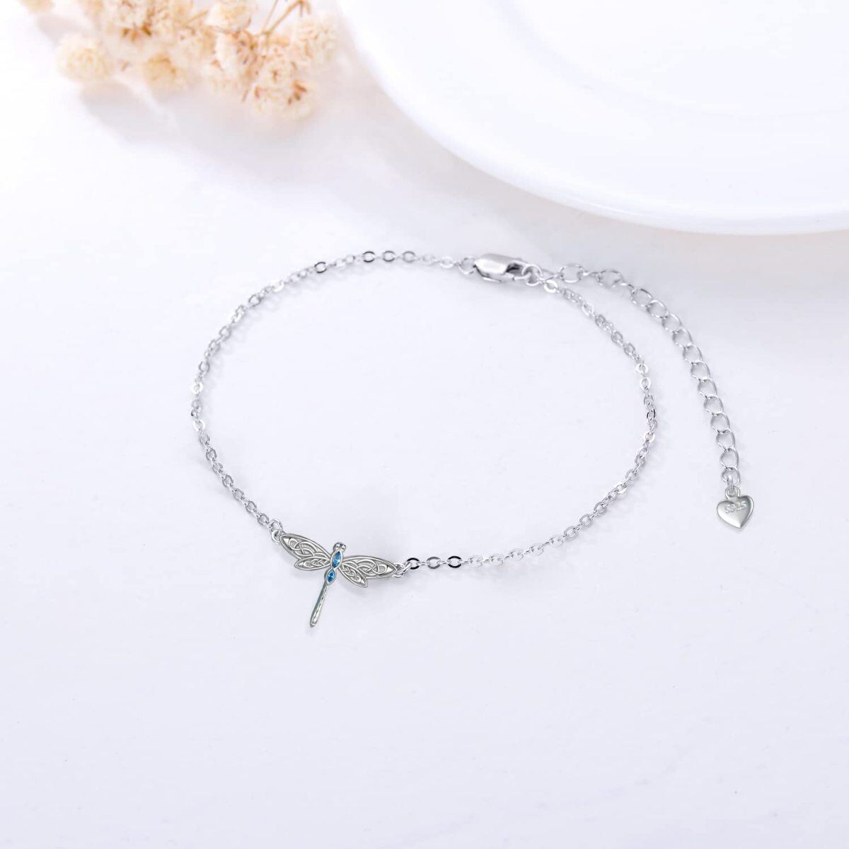 Bracciale con ciondolo a forma di libellula con zircone marquise in argento sterling-3