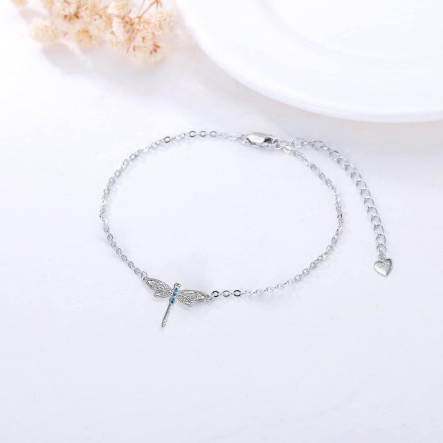 Sterling Silver Marquise Shaped Zircon Dragonfly Pendant Bracelet-3