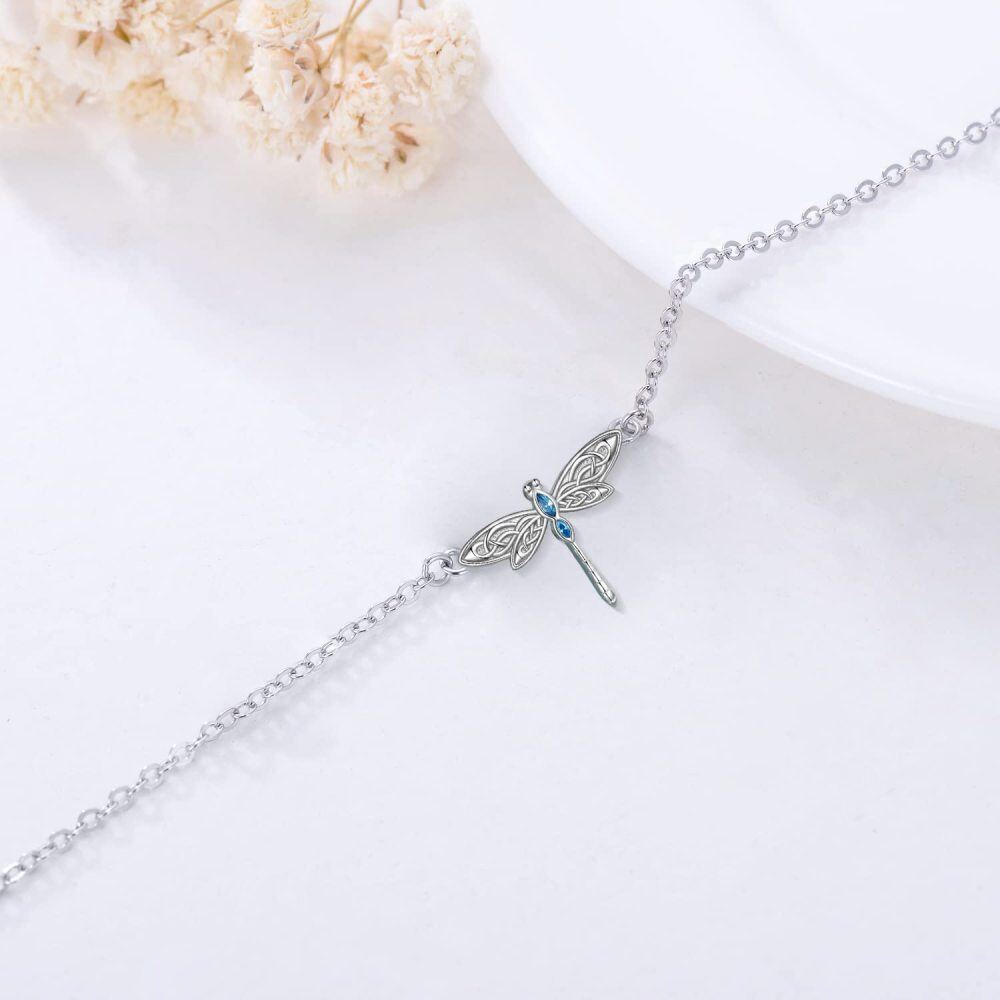 Sterling Silver Marquise Shaped Zircon Dragonfly Charm Bracelet-4