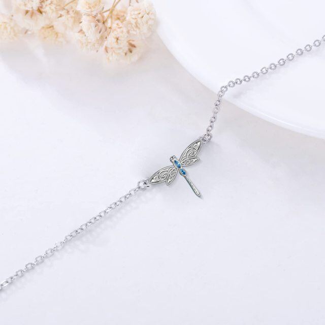 Sterling Silver Marquise Shaped Zircon Dragonfly Pendant Bracelet-4