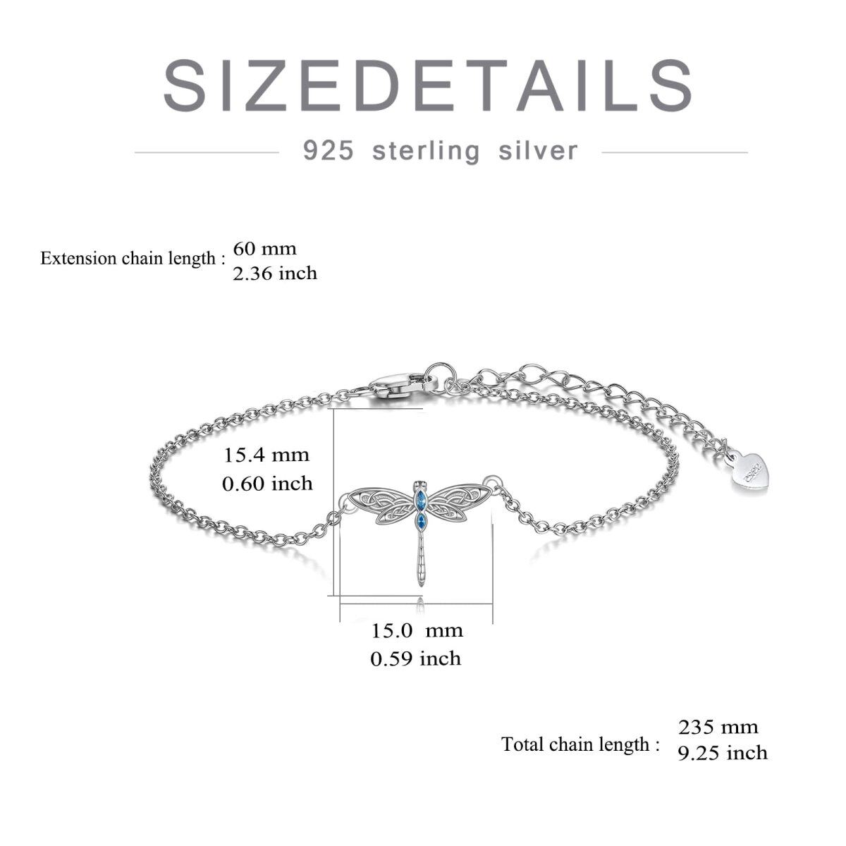 Sterling zilveren marquise vormige zirkoon libelle hanger armband-5