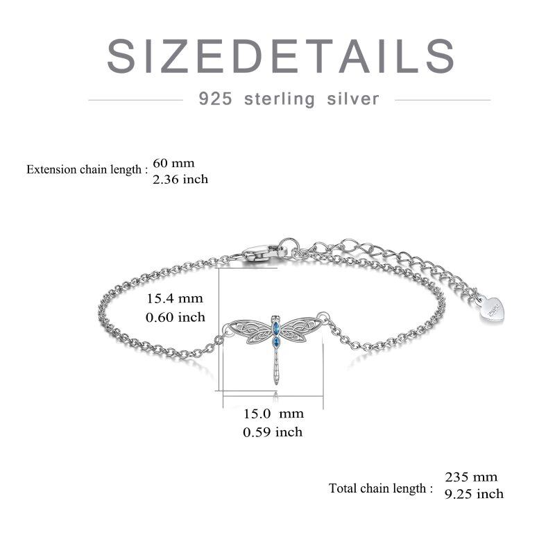 Sterling Silver Marquise Shaped Zircon Dragonfly Charm Bracelet-5