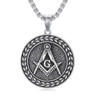 Sterling Silver Masonic Symbol Coin Pendant Necklace for Men-3