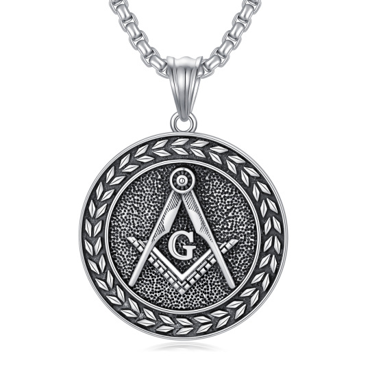 Collier en argent sterling avec pendentif en forme de pièce de monnaie et symbole maçonniq