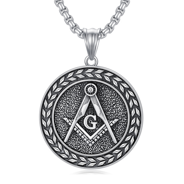 Sterling Silver Masonic Symbol Coin Pendant Necklace for Men-2