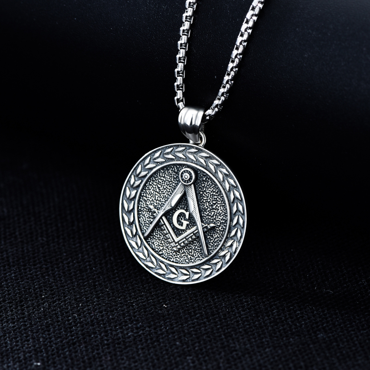 Sterling Silver Masonic Symbol Coin Pendant Necklace for Men-3