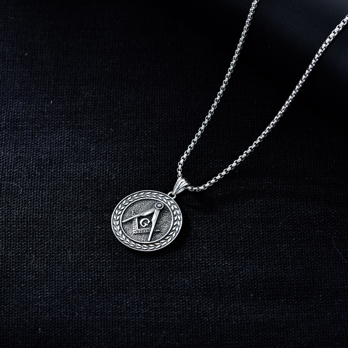 Sterling Silver Masonic Symbol Coin Pendant Necklace for Men-4