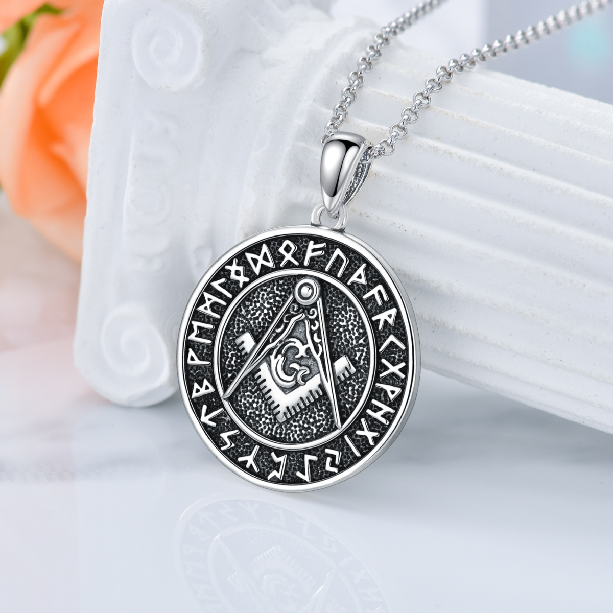 Sterling Silver Masonic Symbol Pendant Necklace for Men-4