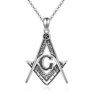 Sterling Silver Masonic Symbol Pendant Necklace with Initial Letter G for Men-6