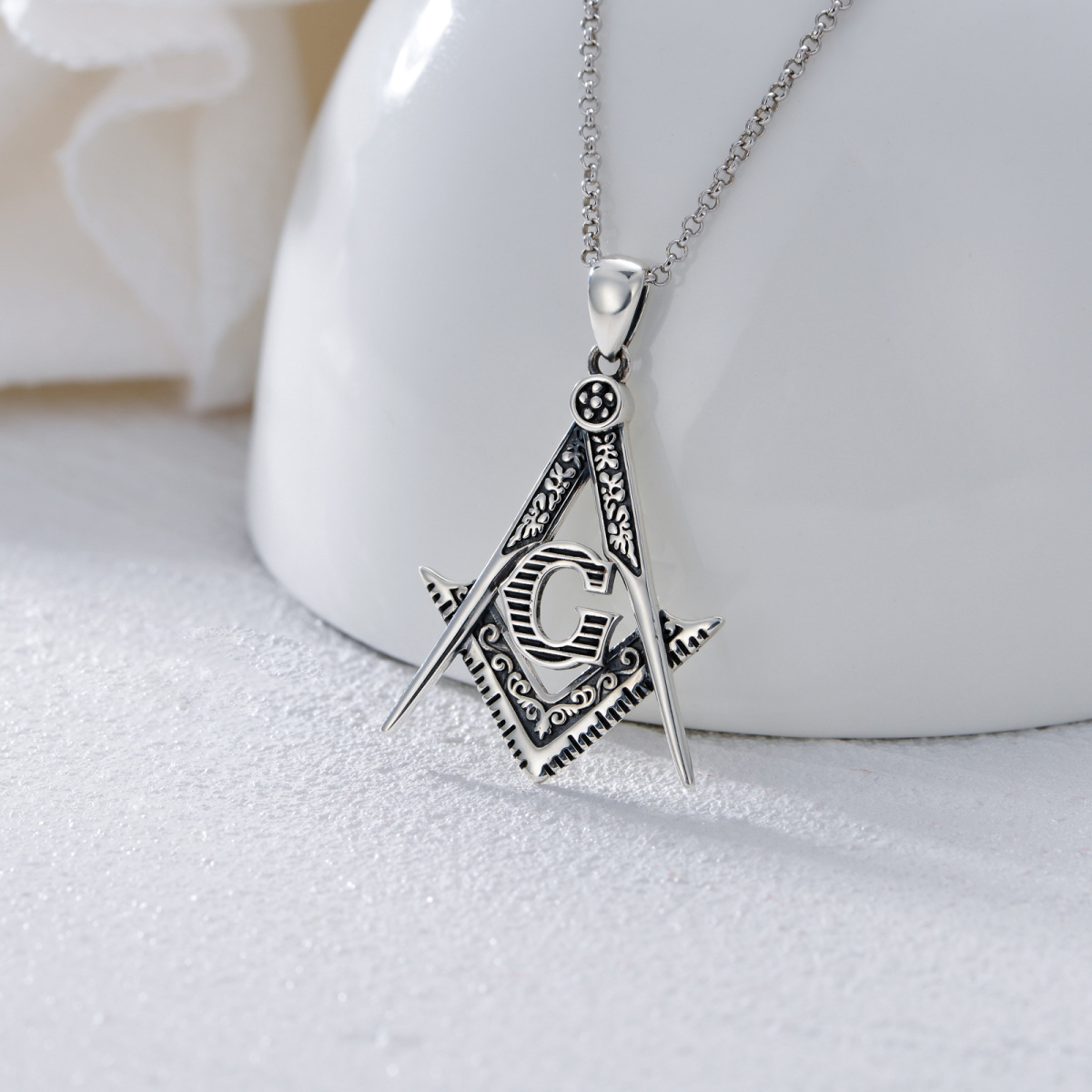 Collier avec pendentif symbole maçonnique en argent sterling avec lettre initiale G pour homme-3