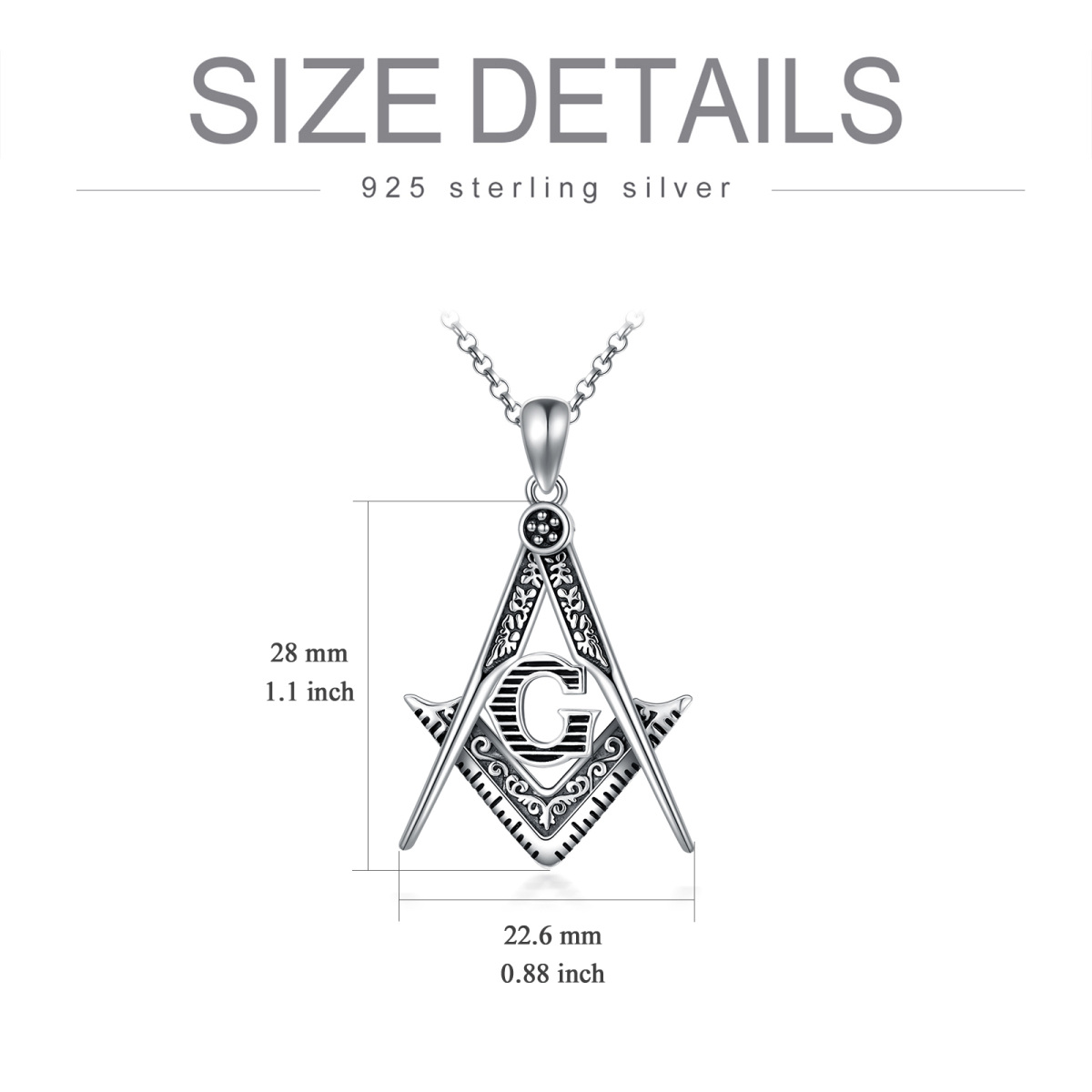 Collier avec pendentif symbole maçonnique en argent sterling avec lettre initiale G pour homme-5