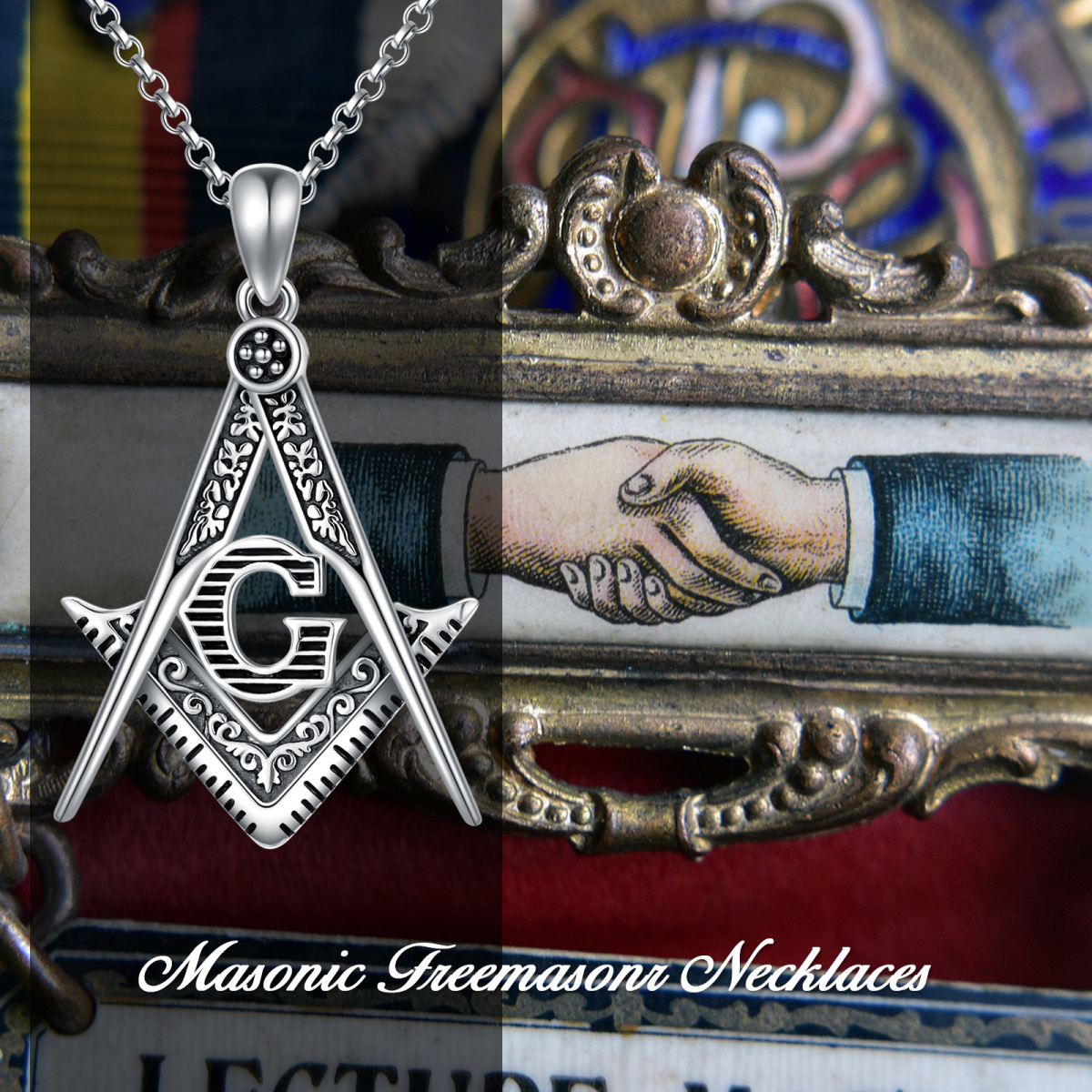 Collier avec pendentif symbole maçonnique en argent sterling avec lettre initiale G pour homme-6