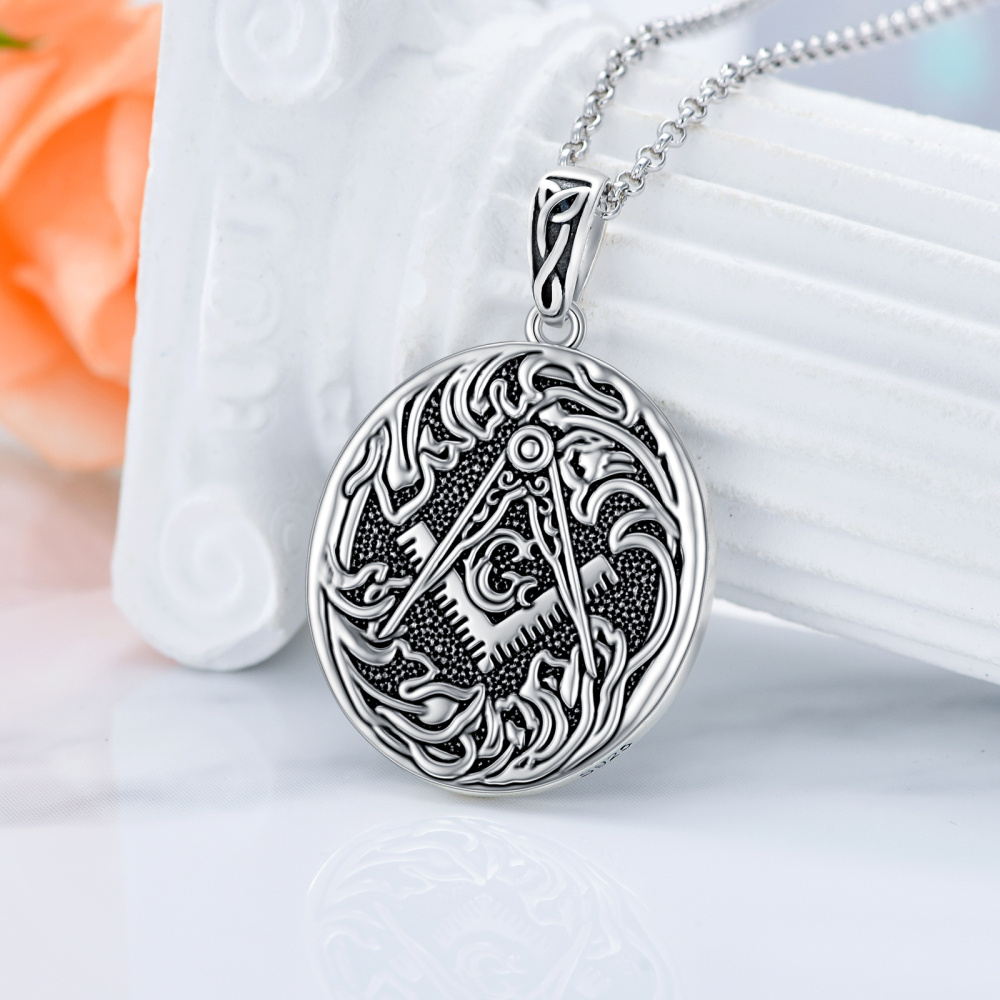 Sterling Silver Masonic Symbol Pendant Necklace for Men-3