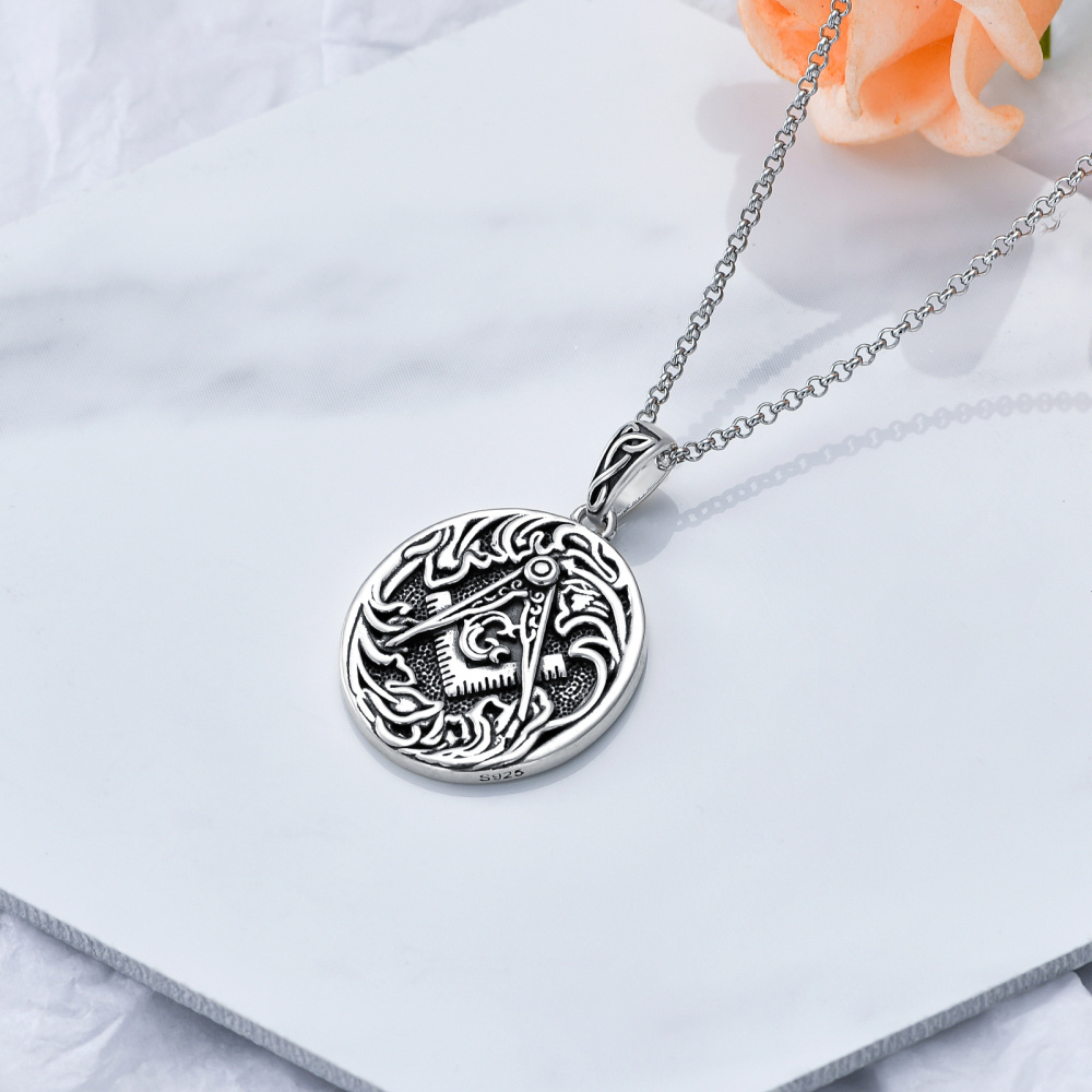 Sterling Silver Masonic Symbol Pendant Necklace for Men-4
