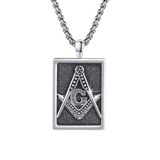 Sterling Silver Masonic Symbol Pendant Necklace-5