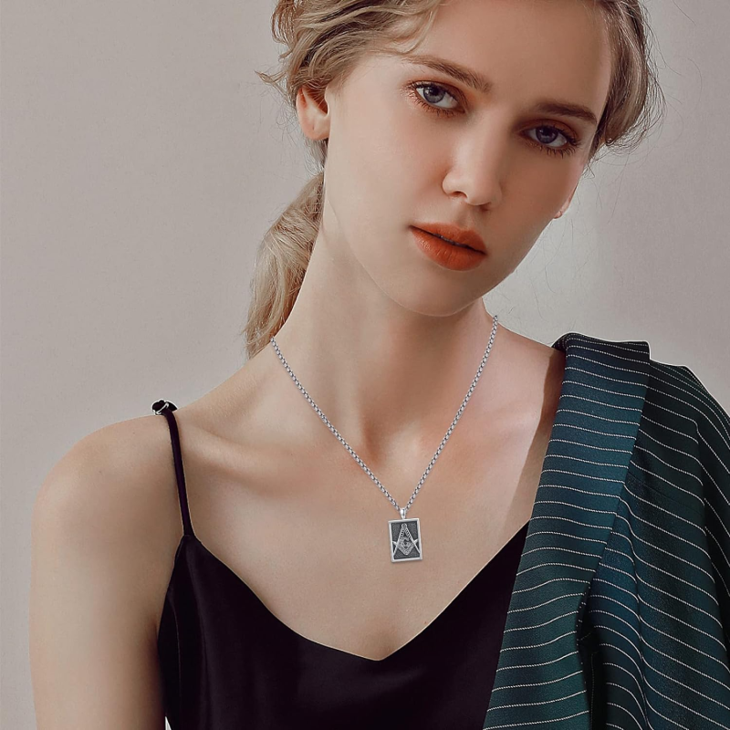 Sterling Silver Masonic Symbol Pendant Necklace-3
