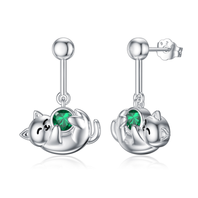 Boucles d'oreilles à tige en argent sterling avec pierre de naissance du mois de mai et oxyde de zirconium pour filles et femmes-1